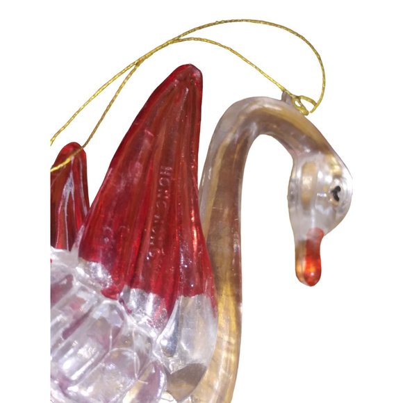 VTG Lucite Swan Ornament Acrylic Red Swan Holiday Ornament Hong Kong - Picture 7 of 8